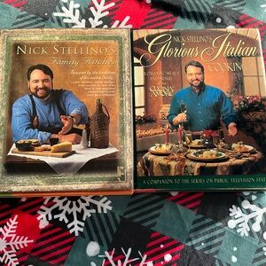 2 of Nick Stellino’s cookbooks, Glorious Italian Cooking & Family Kitchen. VGUC.